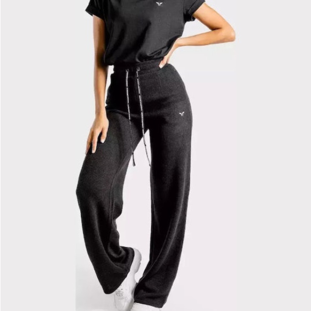 Women's Black Track Pants wide leg with Drawstring by SquatWolf